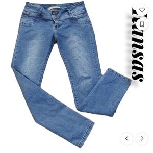 Vintage Y2K Denim Jeans Kansas Mid Rise Dark/Mid Wash Blue Cotton blend Sz 32